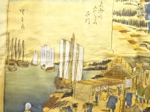 アンティーク　東海道五十三次模様肩裏男物羽織